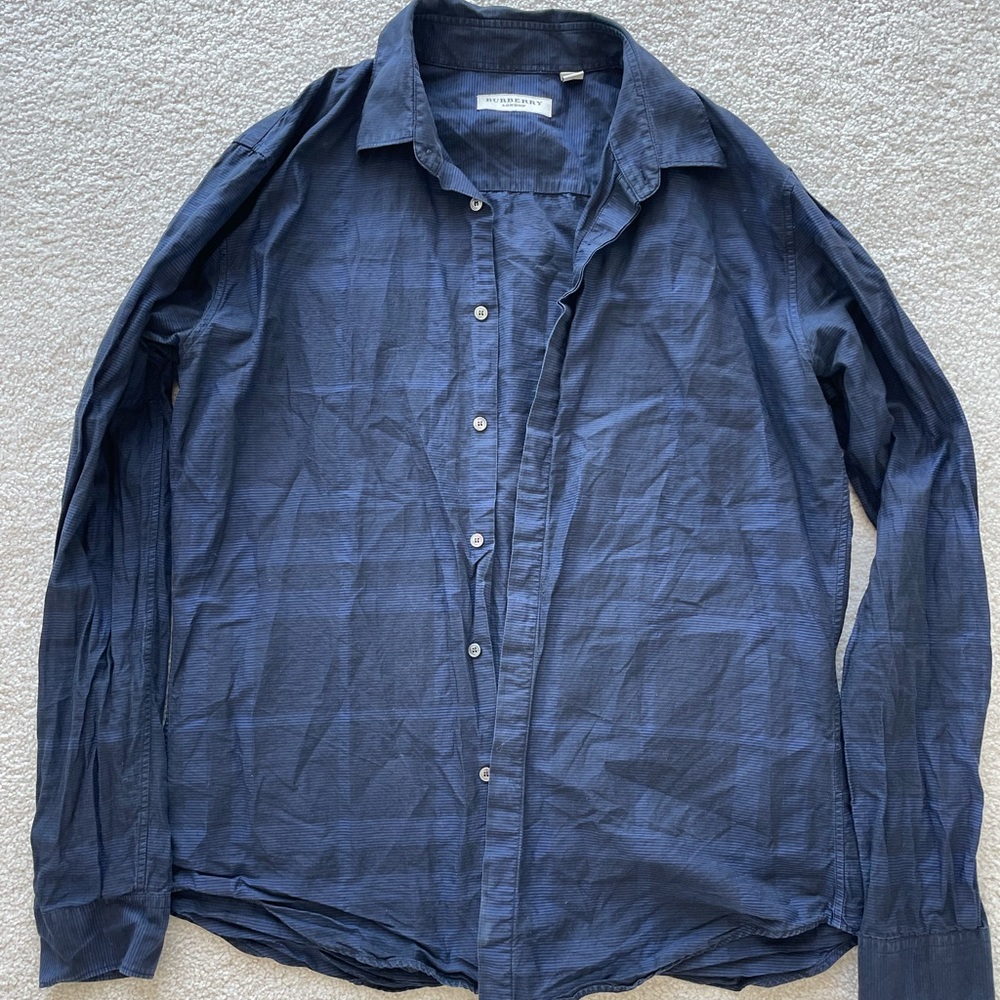 BURBERRY blue plaid dress shirt